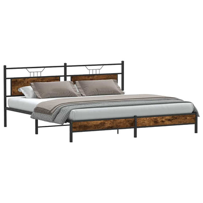 Smoked Oak Metal Bed Frame 200x200 cm - Sturdy & Stylish Design