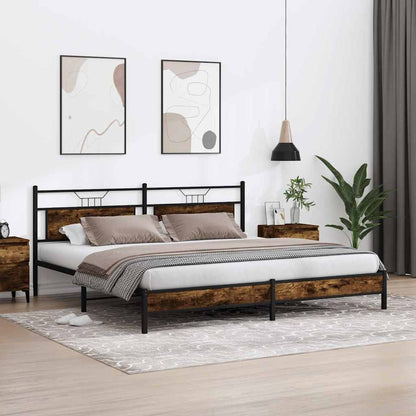 Smoked Oak Metal Bed Frame 200x200 cm - Sturdy & Stylish Design