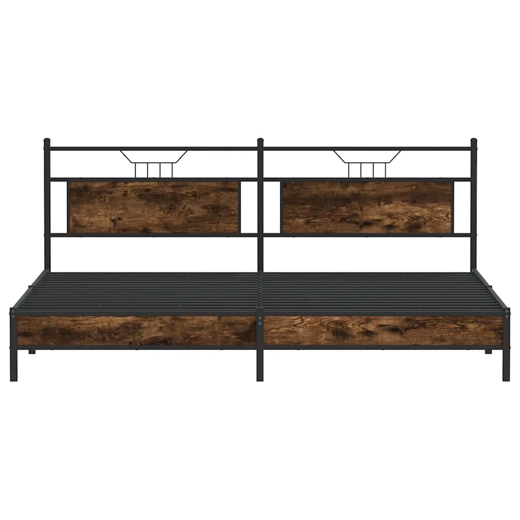 Smoked Oak Metal Bed Frame 200x200 cm - Sturdy & Stylish Design