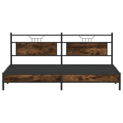 Smoked Oak Metal Bed Frame 200x200 cm - Sturdy & Stylish Design