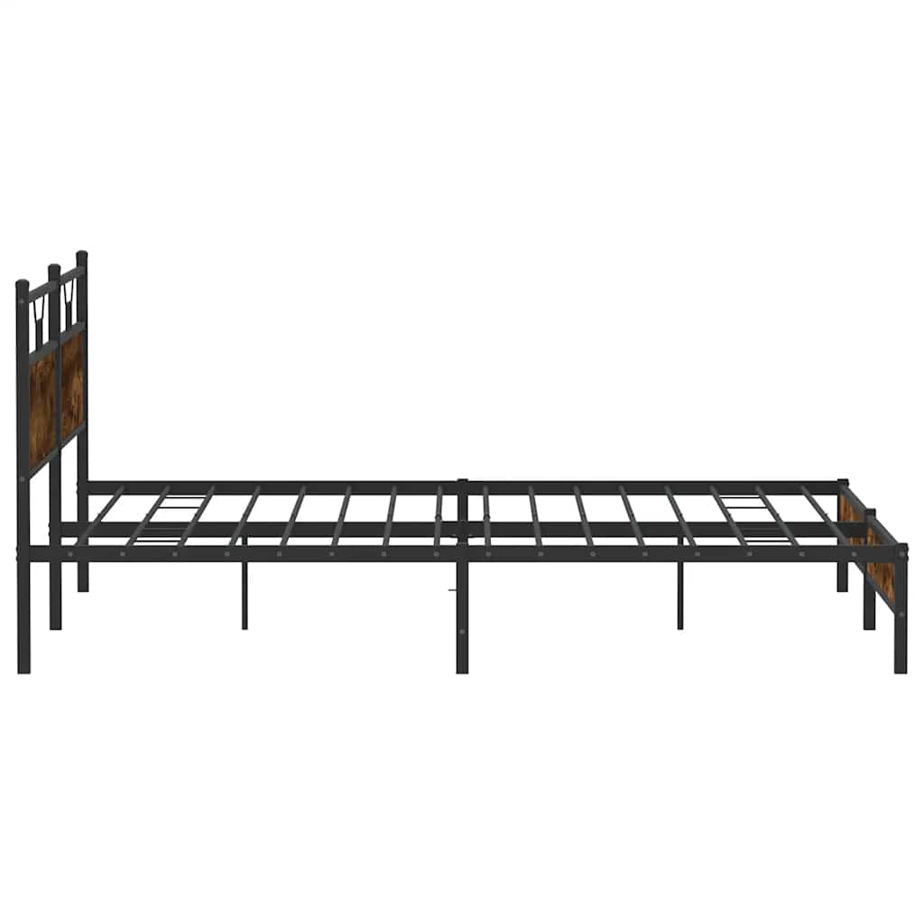 Smoked Oak Metal Bed Frame 200x200 cm - Sturdy & Stylish Design
