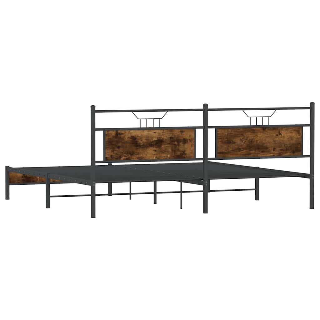 Smoked Oak Metal Bed Frame 200x200 cm - Sturdy & Stylish Design
