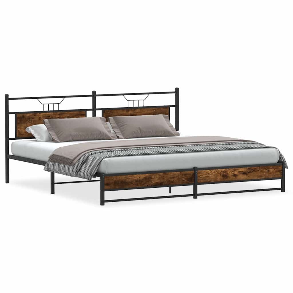 Smoked Oak Metal Bed Frame 193x203 cm - No Mattress Included