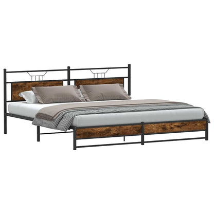 Smoked Oak Metal Bed Frame 193x203 cm - No Mattress Included