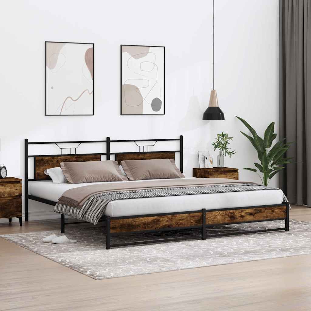 Smoked Oak Metal Bed Frame 193x203 cm - No Mattress Included