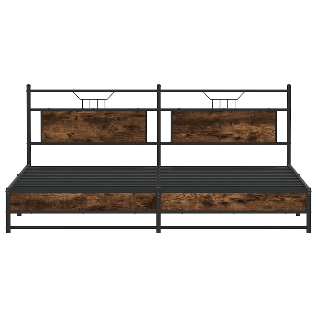 Smoked Oak Metal Bed Frame 200x200 cm - No Mattress Included