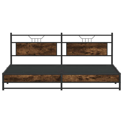 Smoked Oak Metal Bed Frame 200x200 cm - No Mattress Included