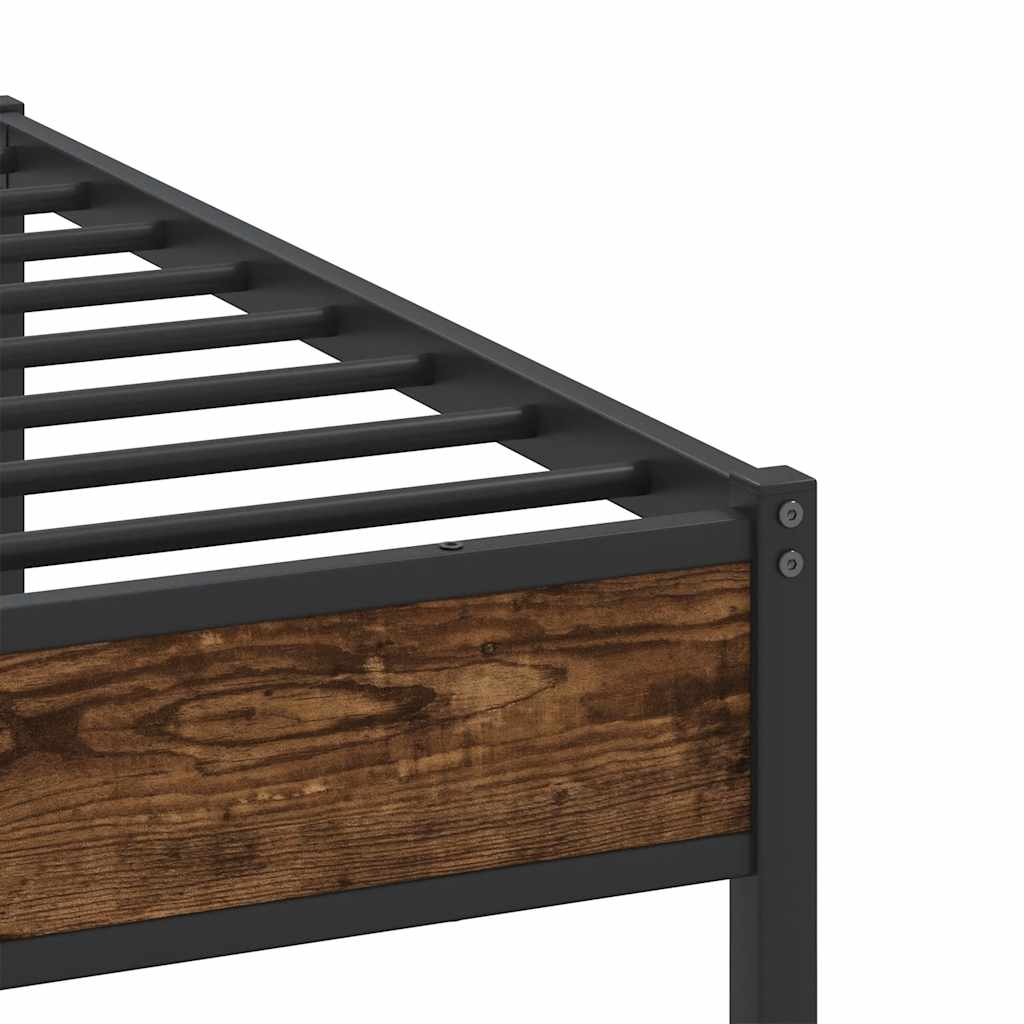 Smoked Oak Metal Bed Frame 200x200 cm - No Mattress Included