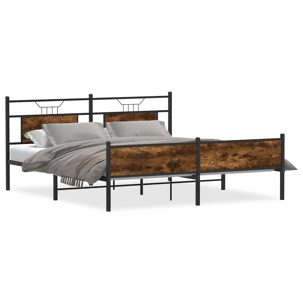 Smoked Oak Metal Bed Frame 160x200 cm - Modern Rustic Design