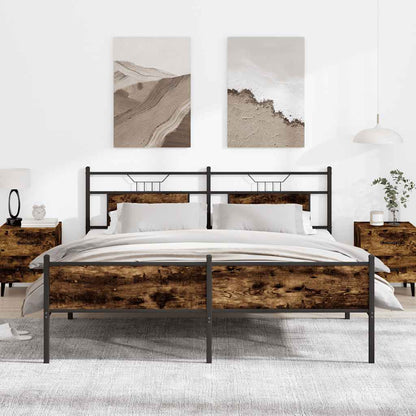 Smoked Oak Metal Bed Frame 160x200 cm - Modern Rustic Design