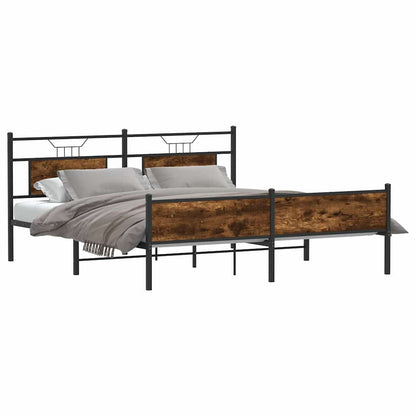 Smoked Oak Metal Bed Frame 160x200 cm - Modern Rustic Design
