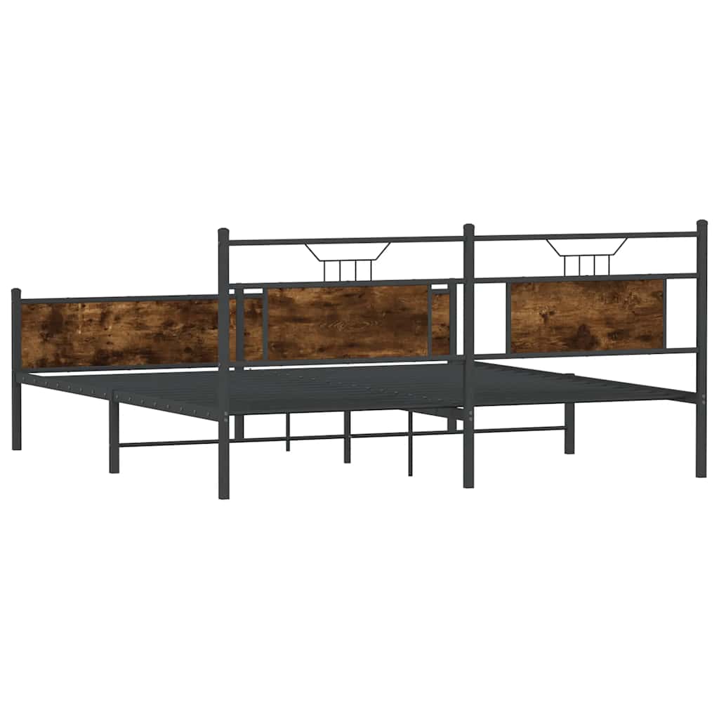 Smoked Oak Metal Bed Frame 160x200 cm - Modern Rustic Design