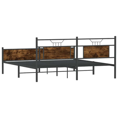 Smoked Oak Metal Bed Frame 160x200 cm - Modern Rustic Design