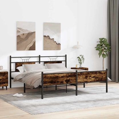 Smoked Oak Metal Bed Frame 160x200 cm - Modern Rustic Design