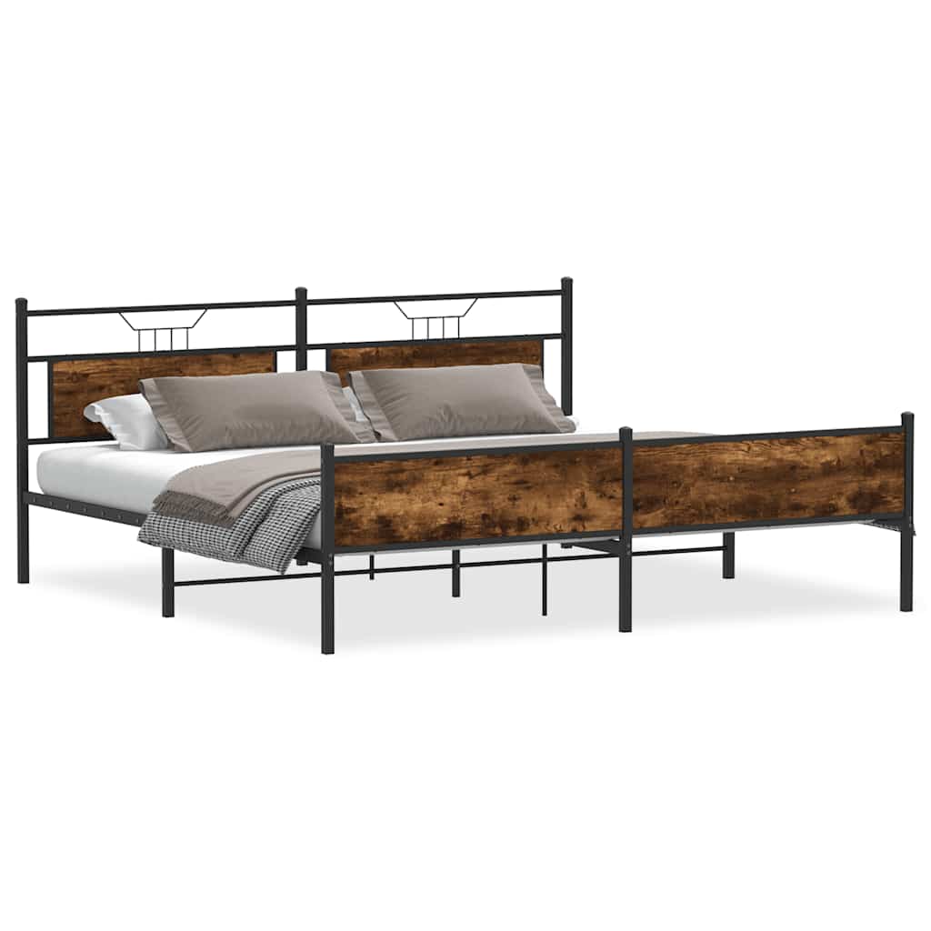 Smoked Oak Metal Bed Frame 193x203 cm - No Mattress Included