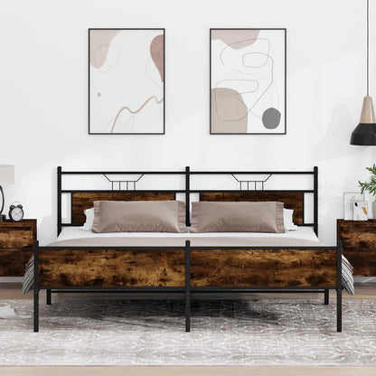 Smoked Oak Metal Bed Frame 193x203 cm - No Mattress Included