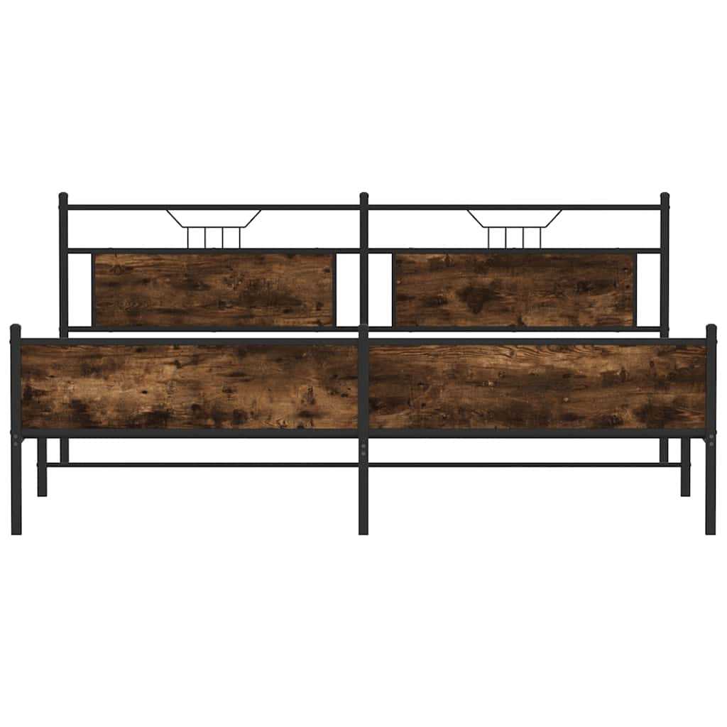 Smoked Oak Metal Bed Frame 193x203 cm - No Mattress Included