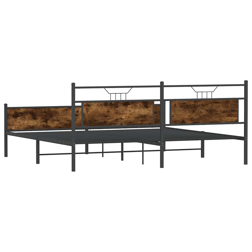 Smoked Oak Metal Bed Frame 193x203 cm - No Mattress Included