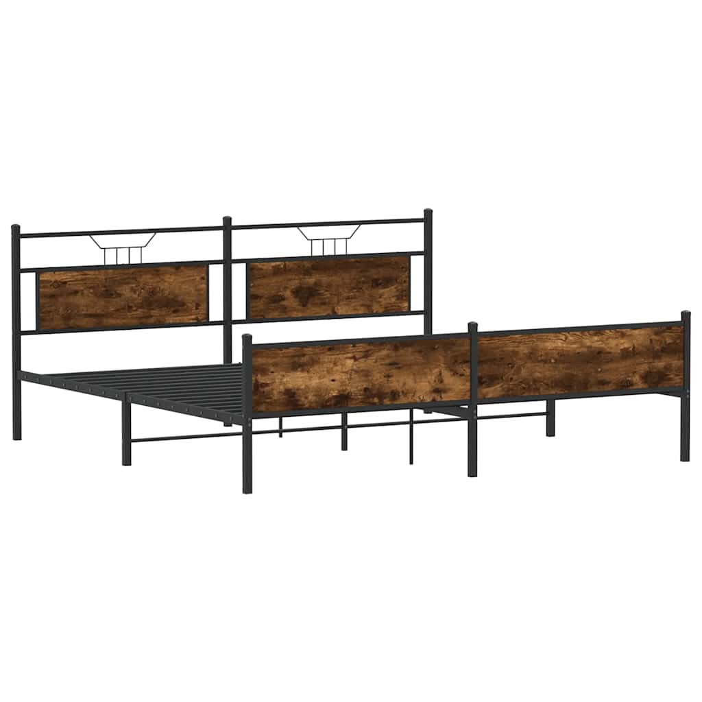 Smoked Oak Metal Bed Frame 200x200 cm - Mattress Not Included