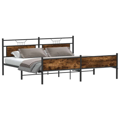 Smoked Oak Metal Bed Frame 200x200 cm - Mattress Not Included