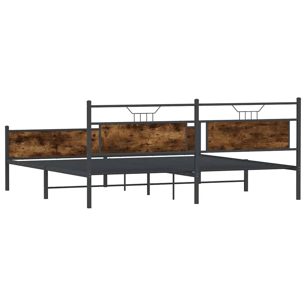 Smoked Oak Metal Bed Frame 200x200 cm - Mattress Not Included