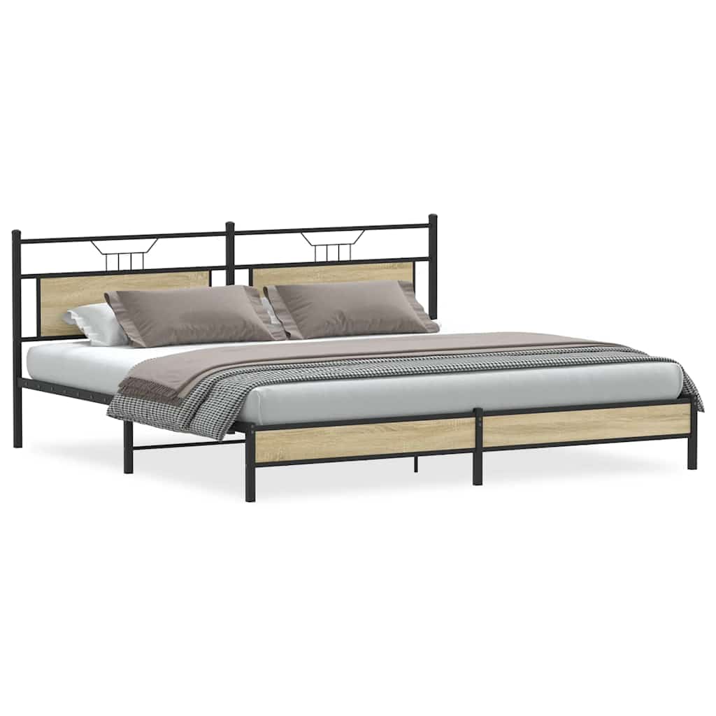 Sonoma Oak Metal Bed Frame 193x203 cm - Mattress Not Included