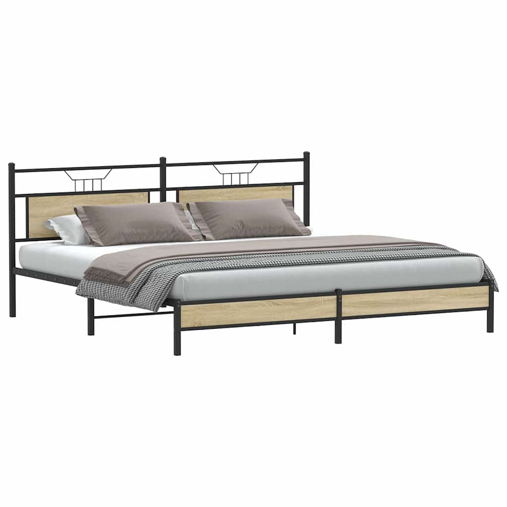 Sonoma Oak Metal Bed Frame 193x203 cm - Mattress Not Included