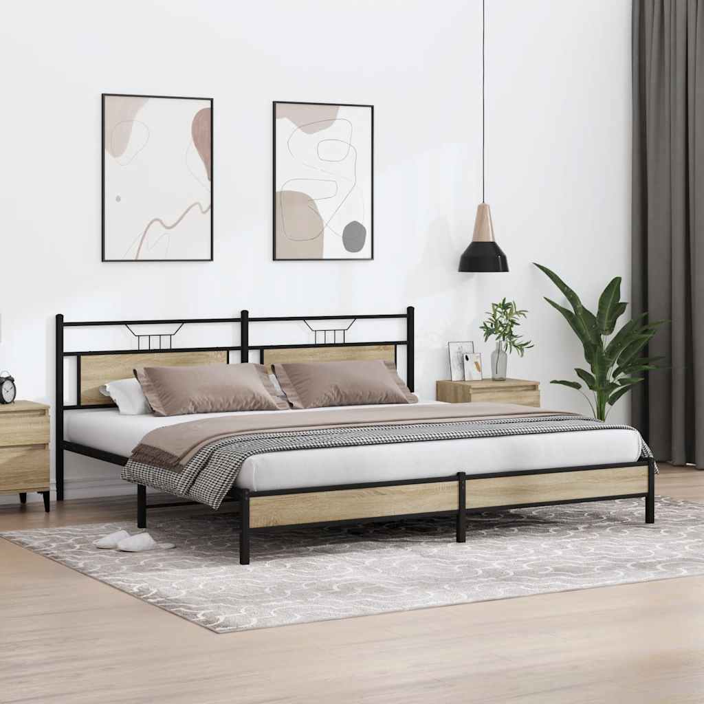 Sonoma Oak Metal Bed Frame 193x203 cm - Mattress Not Included
