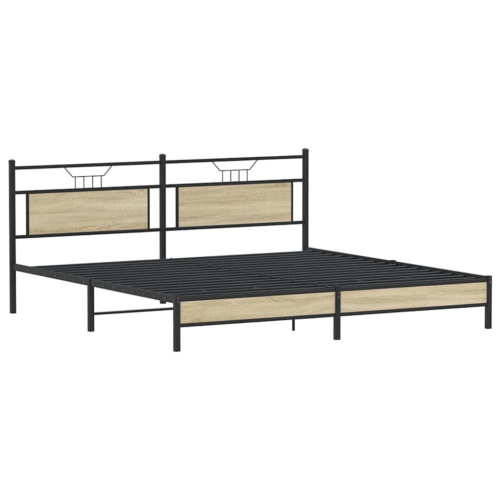 Sonoma Oak Metal Bed Frame 193x203 cm - Mattress Not Included