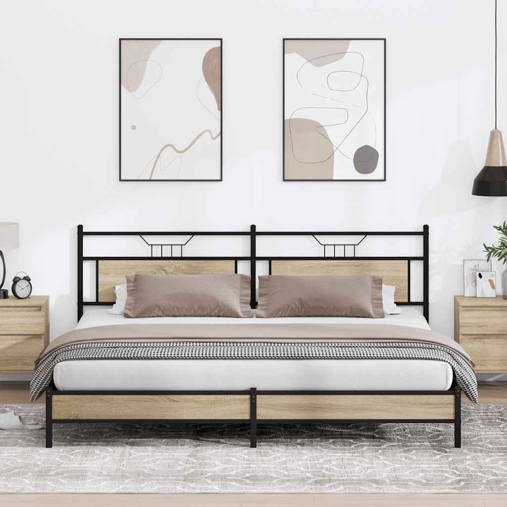 Sonoma Oak Metal Bed Frame 193x203 cm - Mattress Not Included
