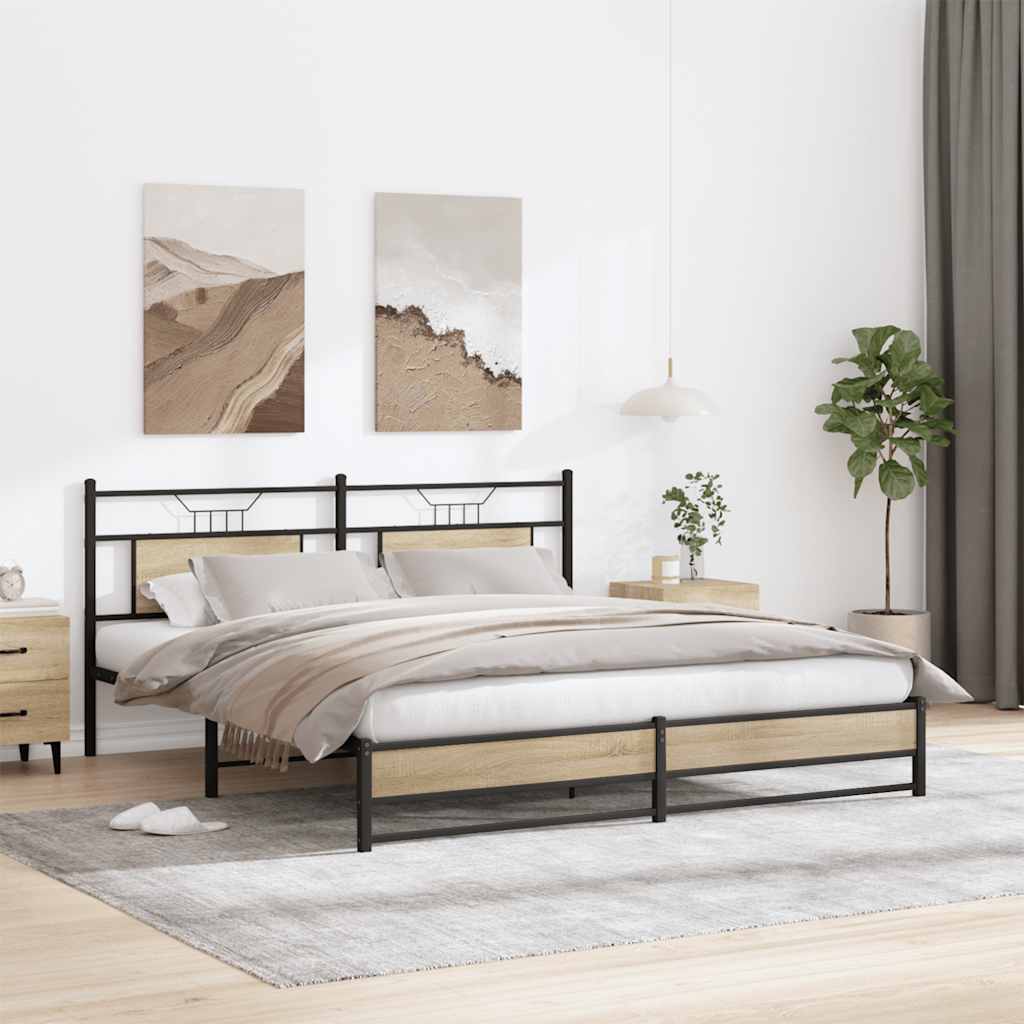 Sonoma Oak Metal Bed Frame - 183x213 cm (No Mattress)