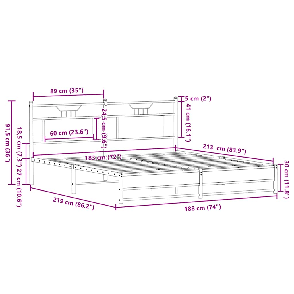 Sonoma Oak Metal Bed Frame - 183x213 cm (No Mattress)