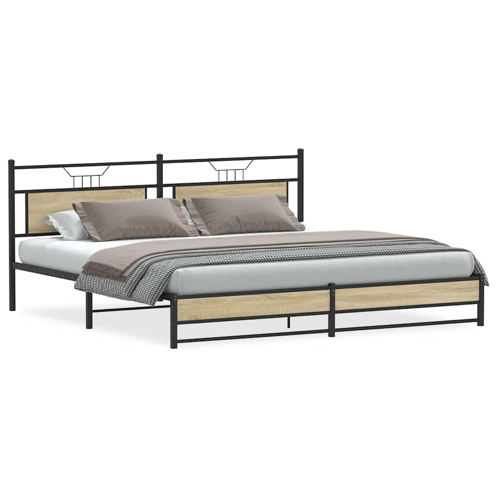 Sonoma Oak Metal Bed Frame 193x203 cm - No Mattress Included