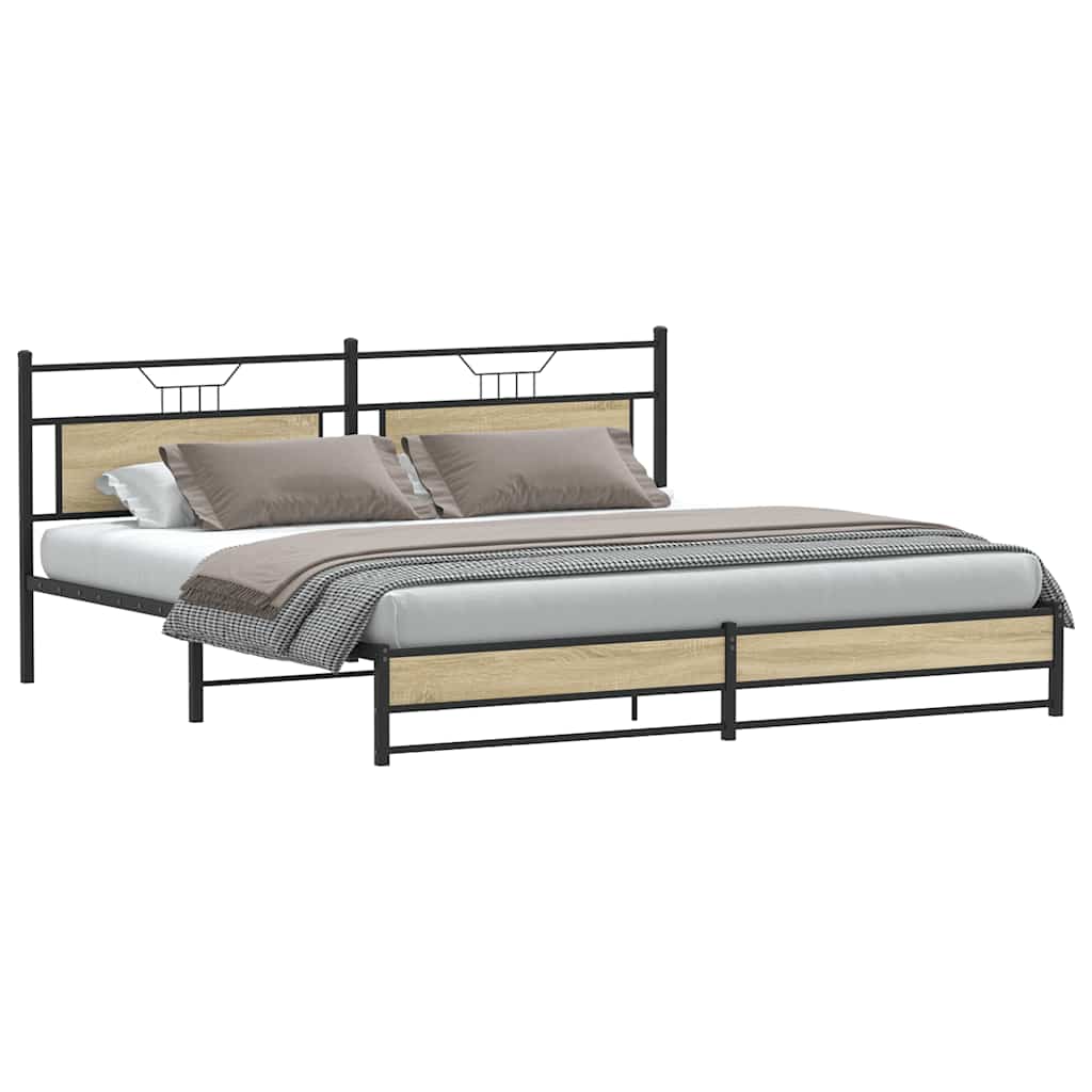 Sonoma Oak Metal Bed Frame 193x203 cm - No Mattress Included