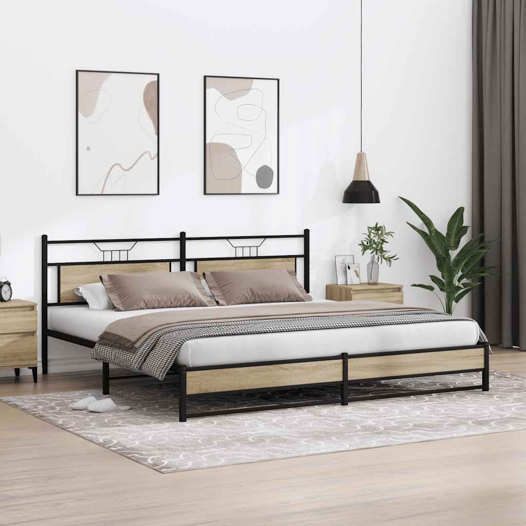 Sonoma Oak Metal Bed Frame 193x203 cm - No Mattress Included
