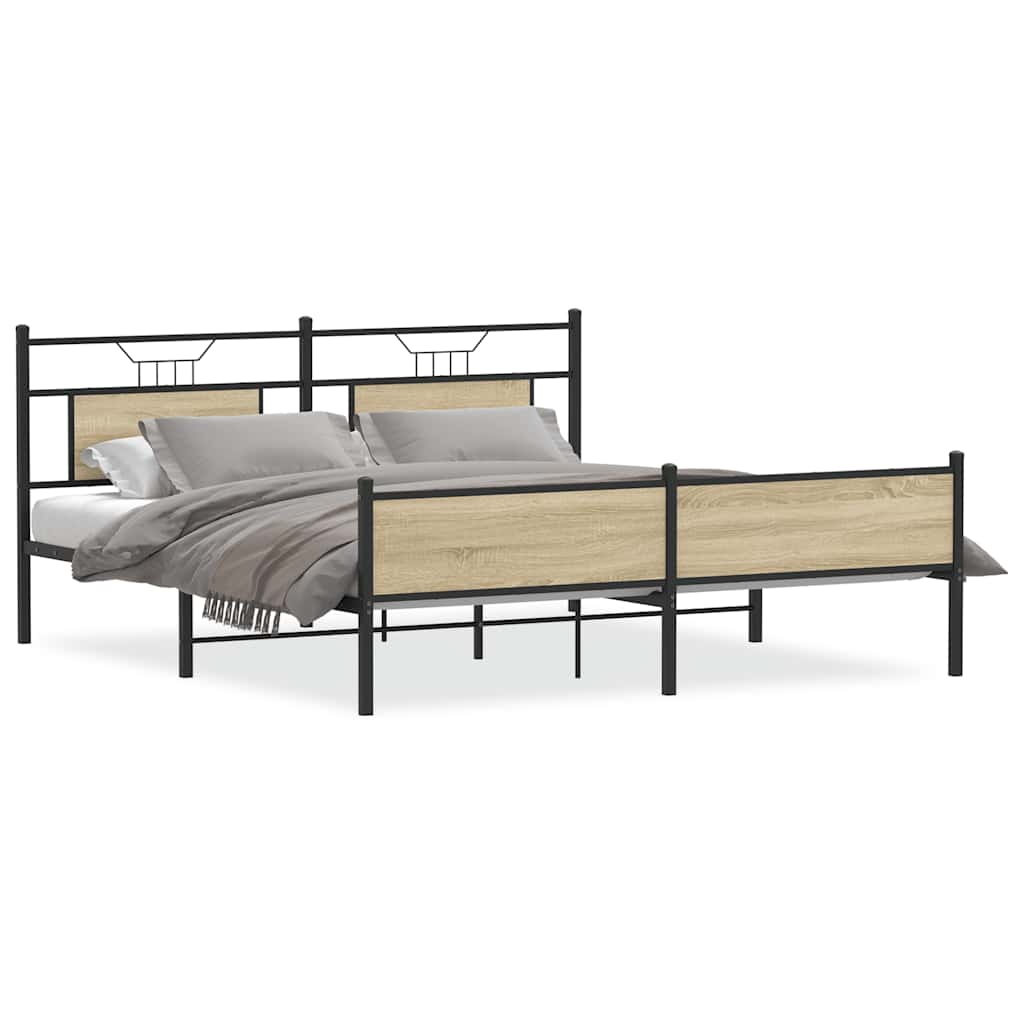 Sonoma Oak Metal Bed Frame - Super King 180x200 cm, No Mattress