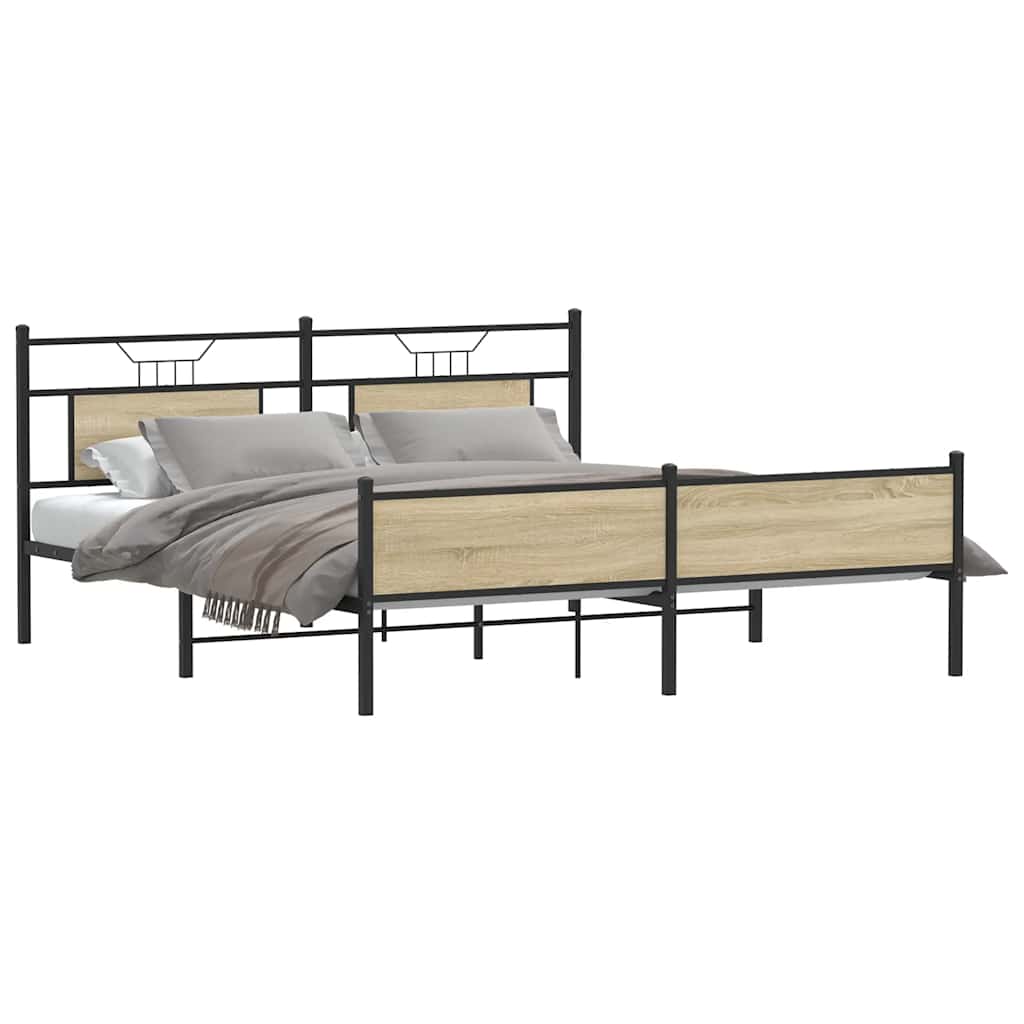 Sonoma Oak Metal Bed Frame - Super King 180x200 cm, No Mattress