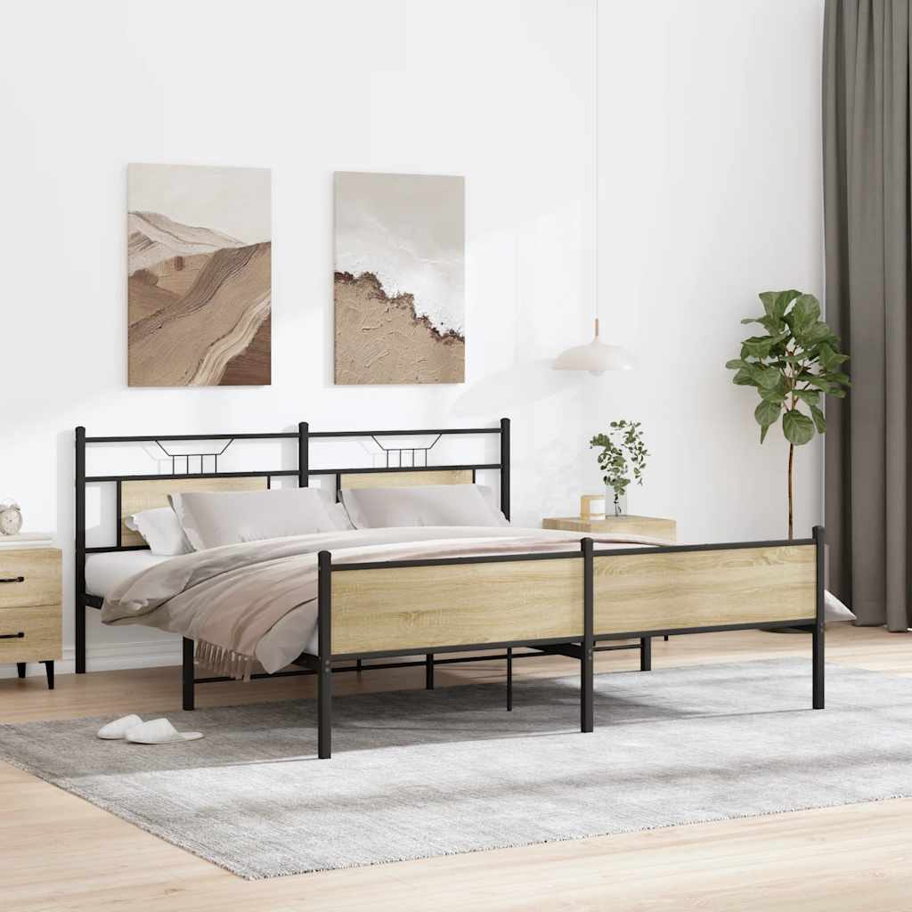 Sonoma Oak Metal Bed Frame - Super King 180x200 cm, No Mattress