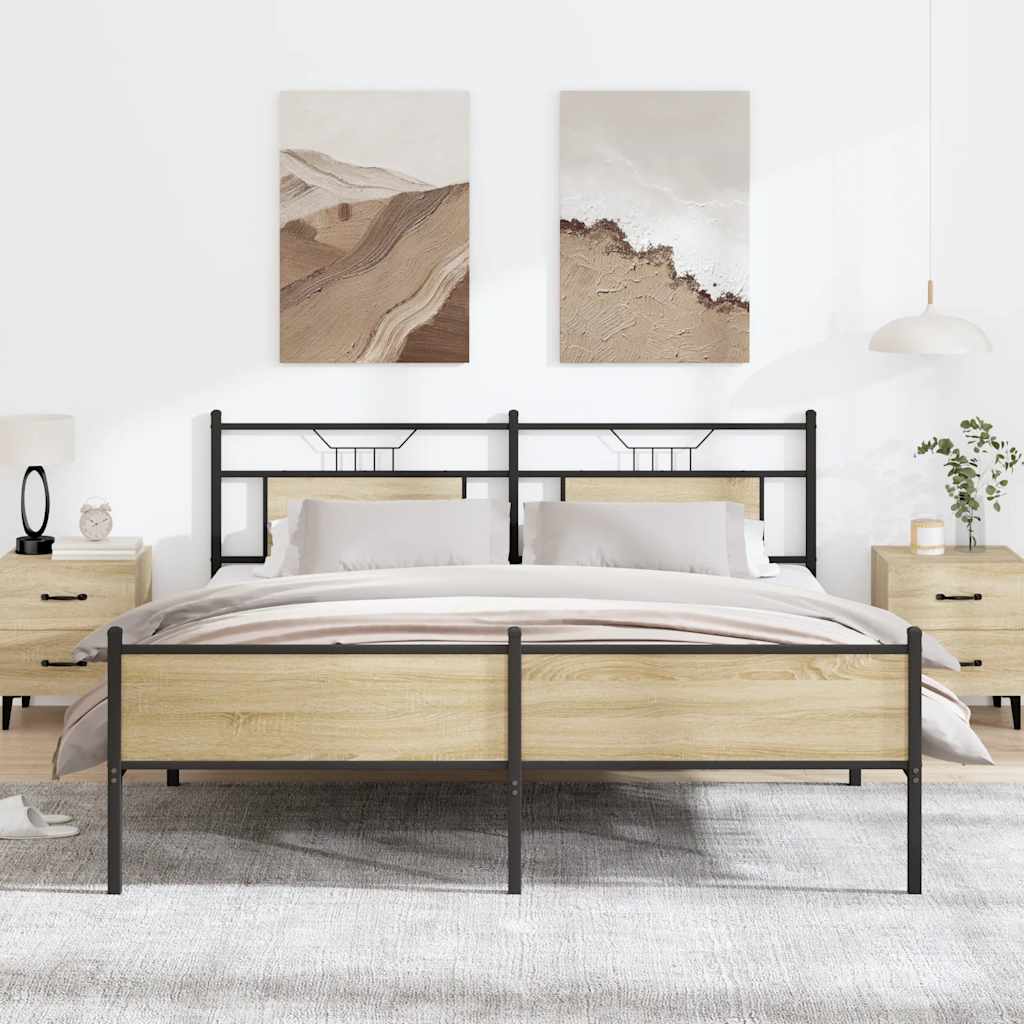 Sonoma Oak Metal Bed Frame - Super King 180x200 cm, No Mattress