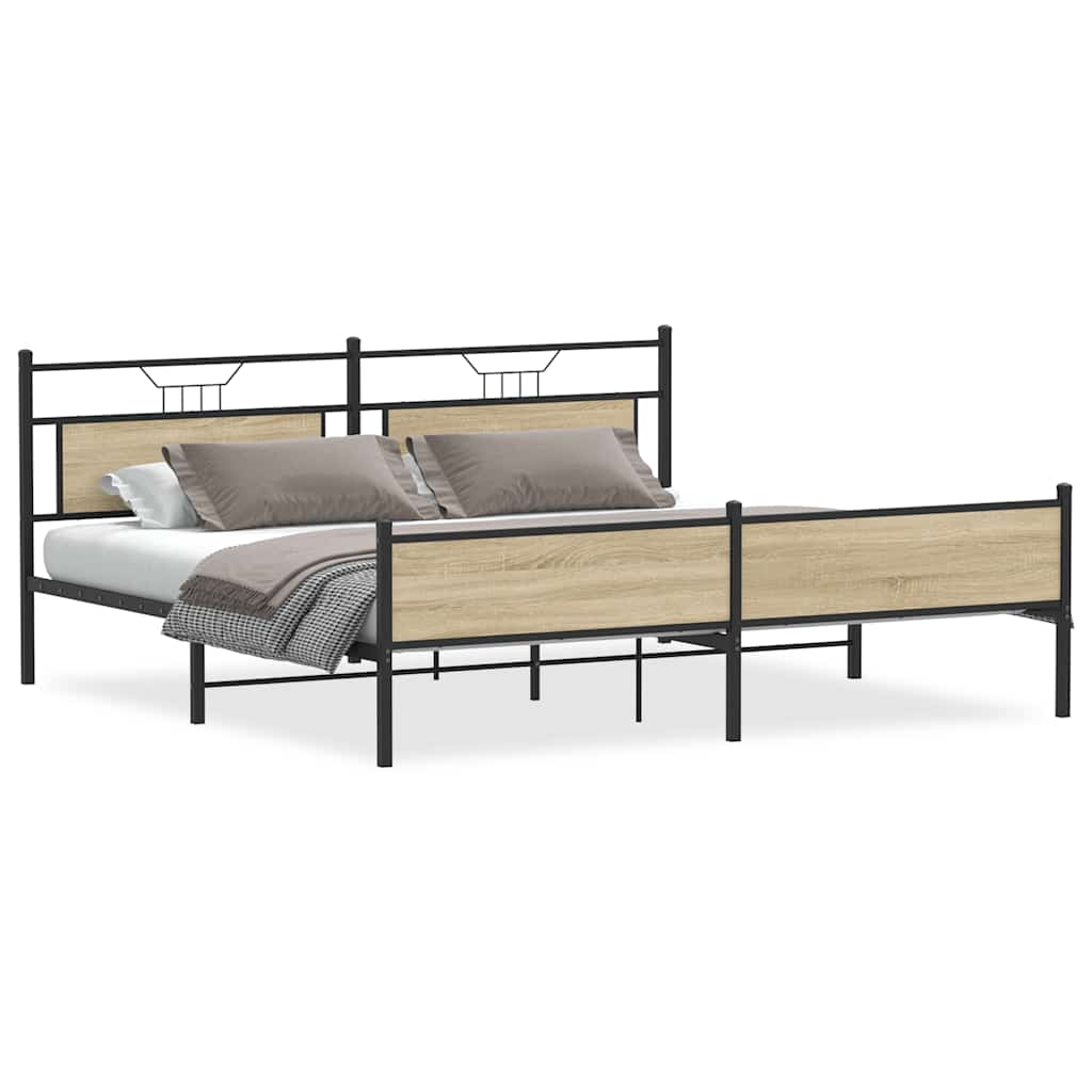Sonoma Oak Metal Bed Frame 200x200 cm - Sturdy & Stylish Design