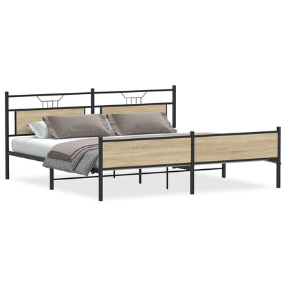 Sonoma Oak Metal Bed Frame 200x200 cm - Sturdy & Stylish Design