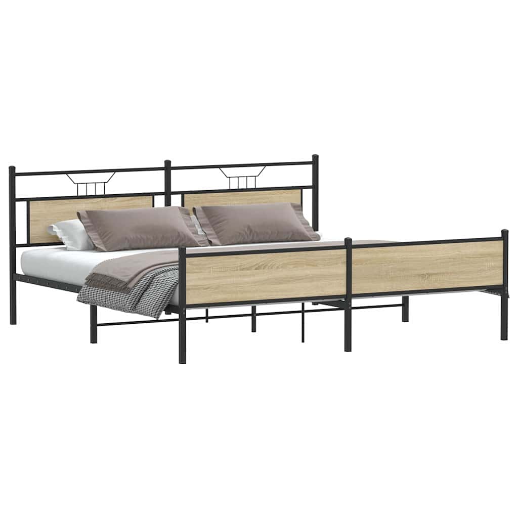 Sonoma Oak Metal Bed Frame 200x200 cm - Sturdy & Stylish Design