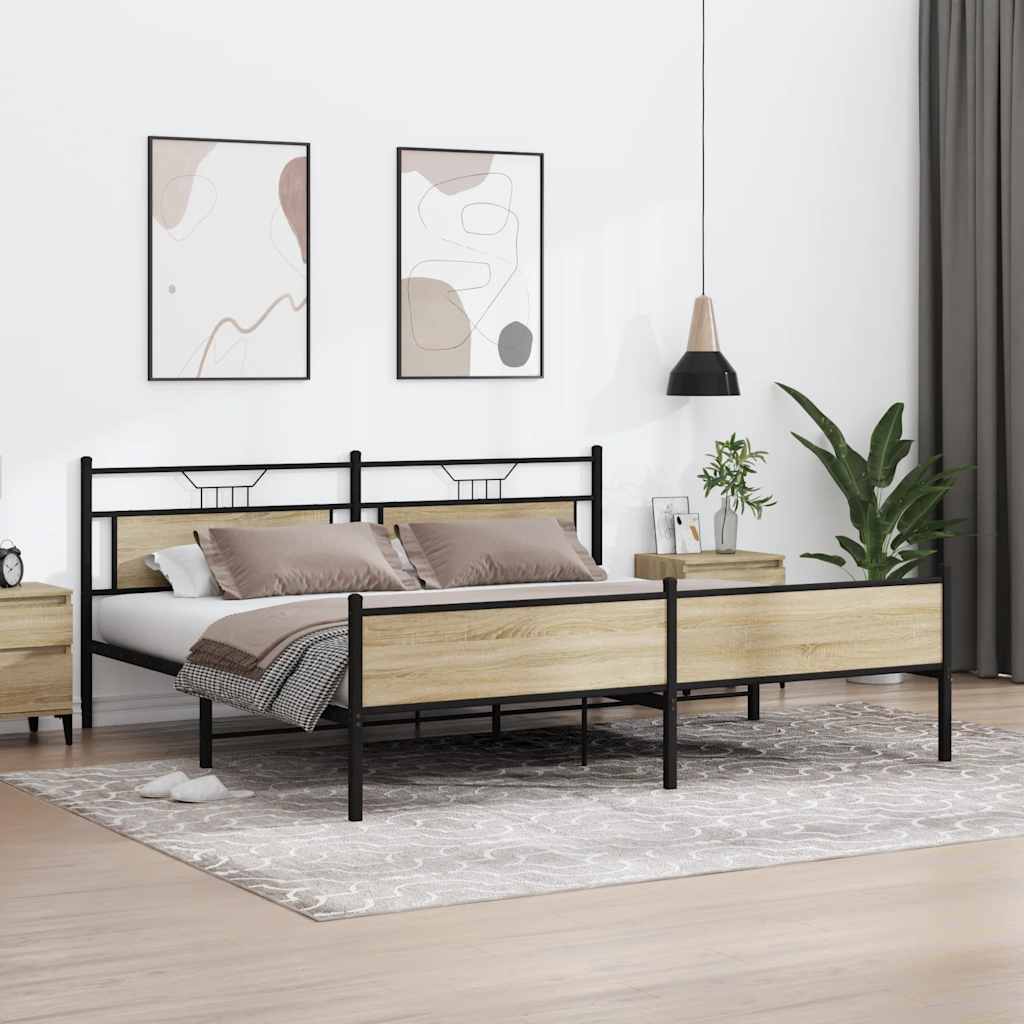 Sonoma Oak Metal Bed Frame 200x200 cm - Sturdy & Stylish Design