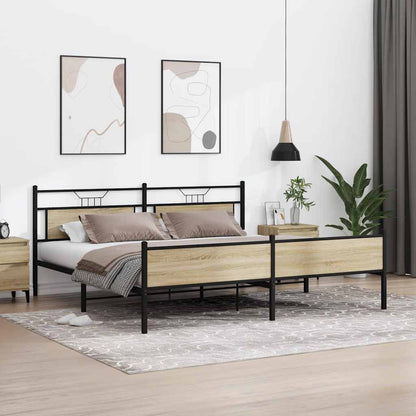 Sonoma Oak Metal Bed Frame 200x200 cm - Sturdy & Stylish Design
