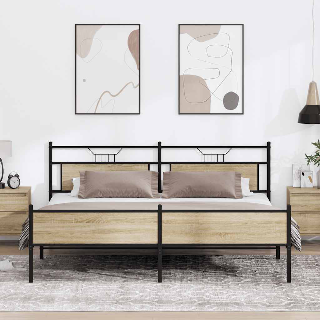 Sonoma Oak Metal Bed Frame 200x200 cm - Sturdy & Stylish Design