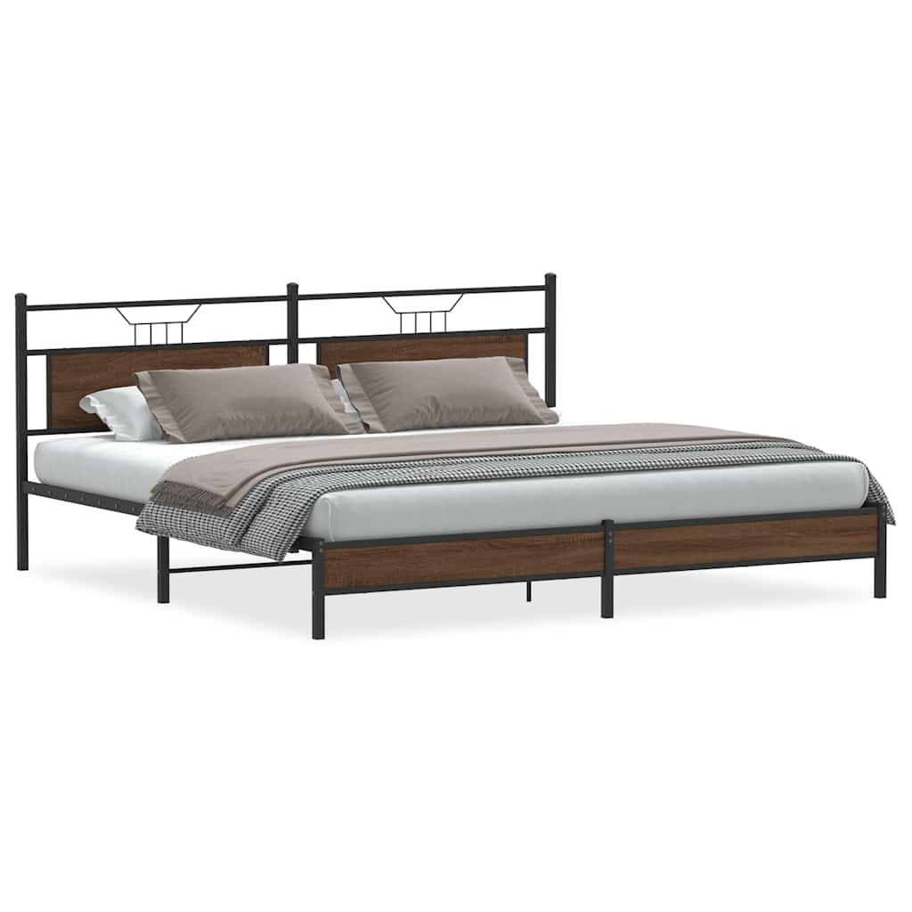 Brown Oak Metal Bed Frame 193x203 cm - No Mattress Included