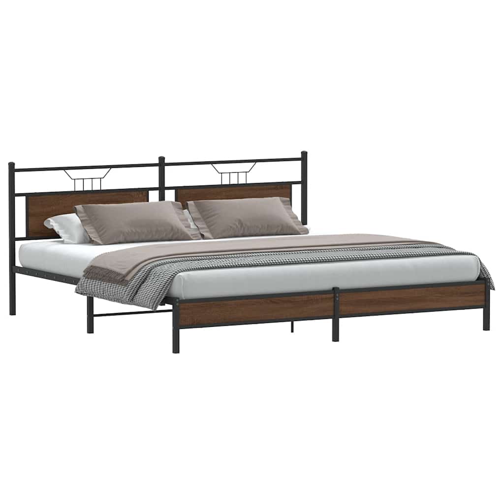 Brown Oak Metal Bed Frame 193x203 cm - No Mattress Included