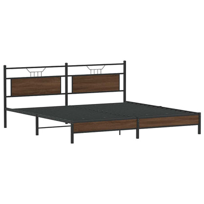 Brown Oak Metal Bed Frame 193x203 cm - No Mattress Included