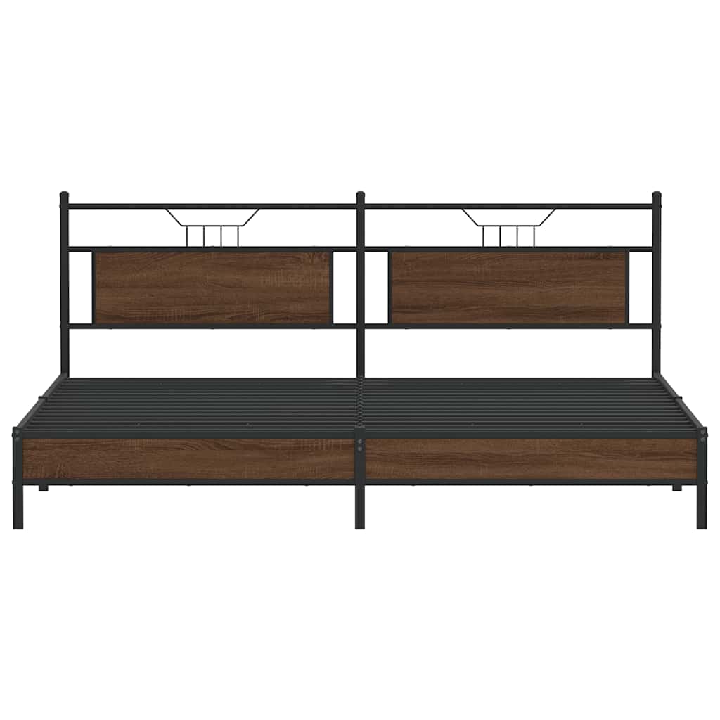 Brown Oak Metal Bed Frame 193x203 cm - No Mattress Included