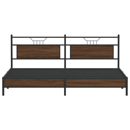 Brown Oak Metal Bed Frame 193x203 cm - No Mattress Included